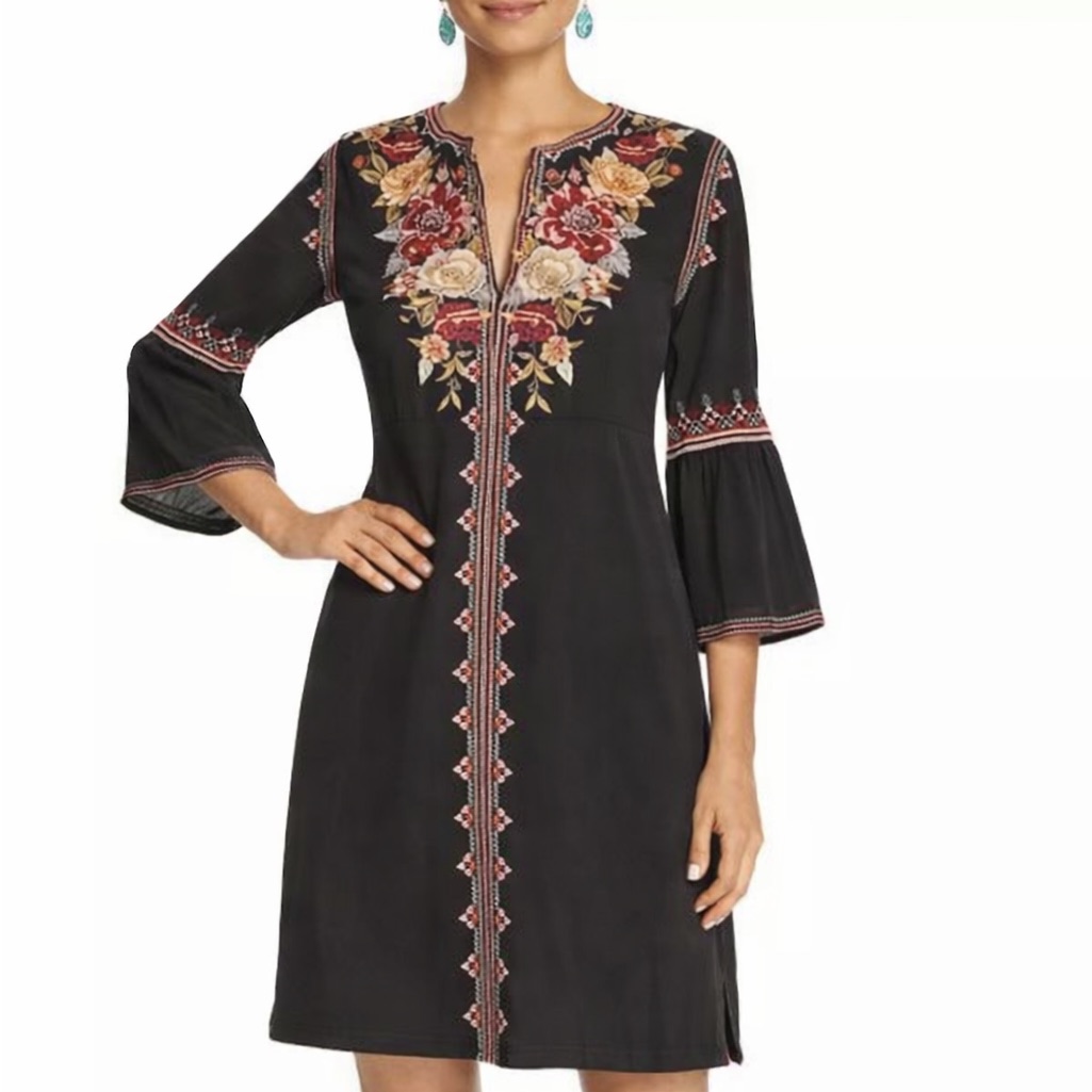 Johnny Was Heavily Embroidered Silk Artemis Dress Nwt